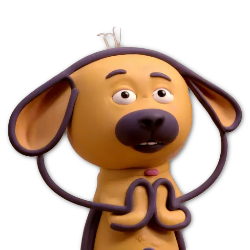 A cartoon dog praying with its head down.