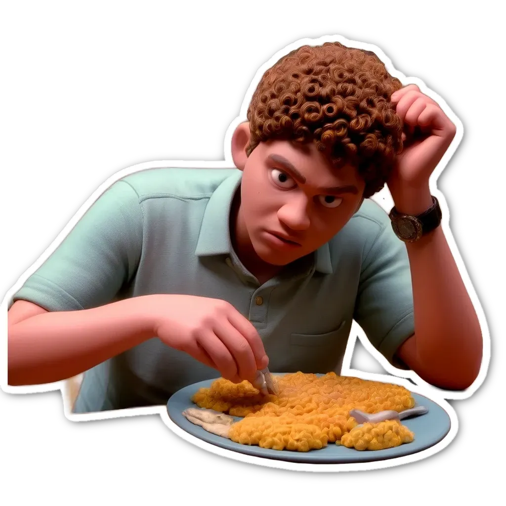 A man with a green shirt is eating something off of a blue plate.