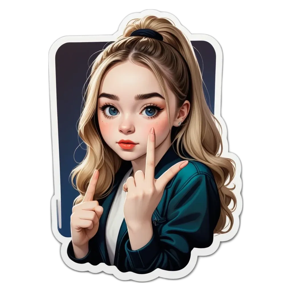 A sticker of a girl with her finger over her mouth.