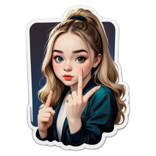 A sticker of a girl with her finger over her mouth.