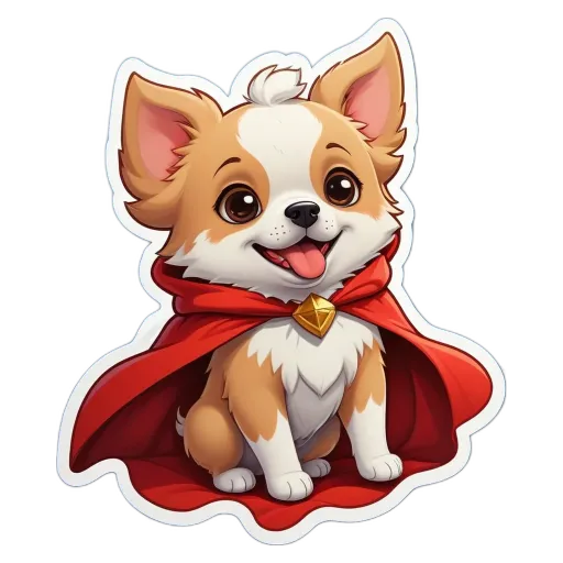 A cartoon dog that is wearing a cape and has a tongue sticking out.