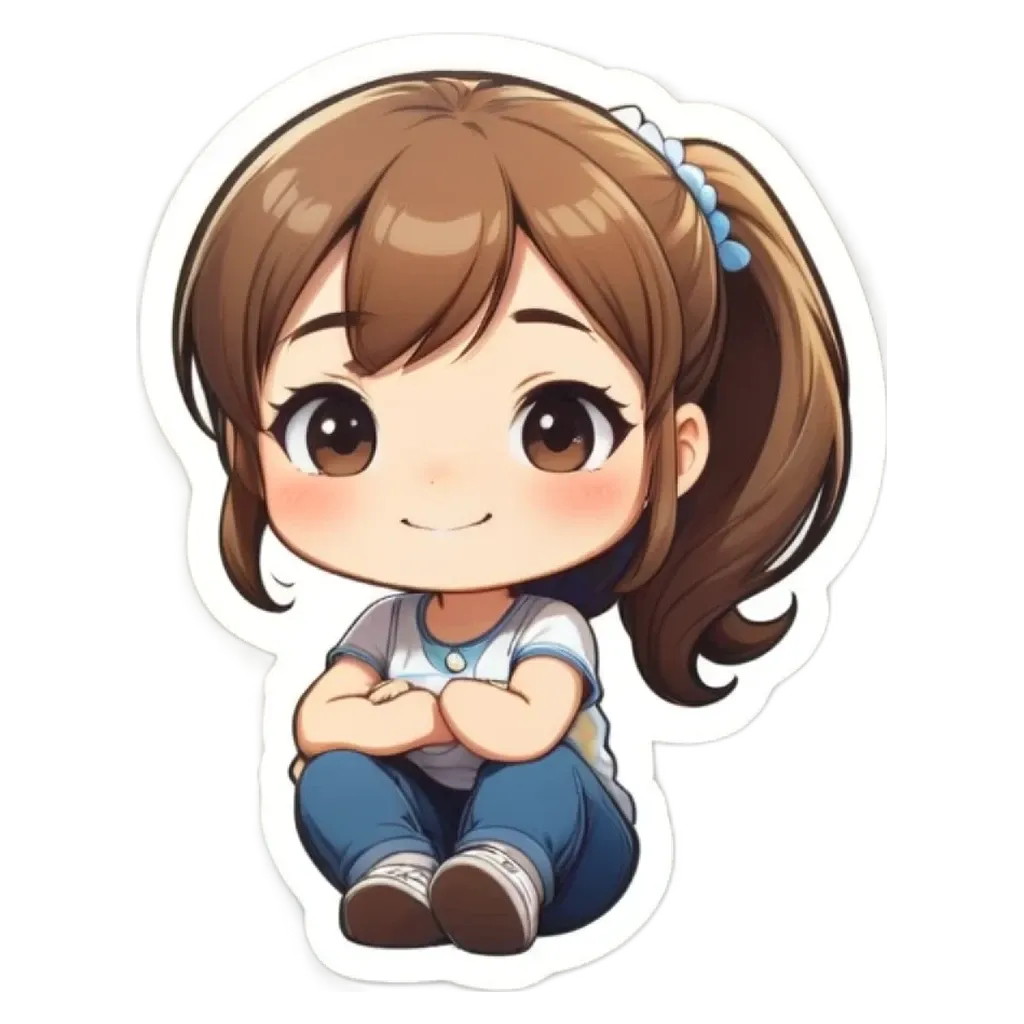 A girl sticker is sitting on a white background.