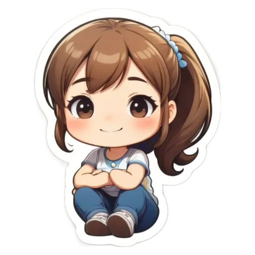 A girl sticker is sitting on a white background.