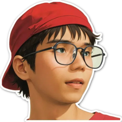 A boy wearing glasses and a red hat.