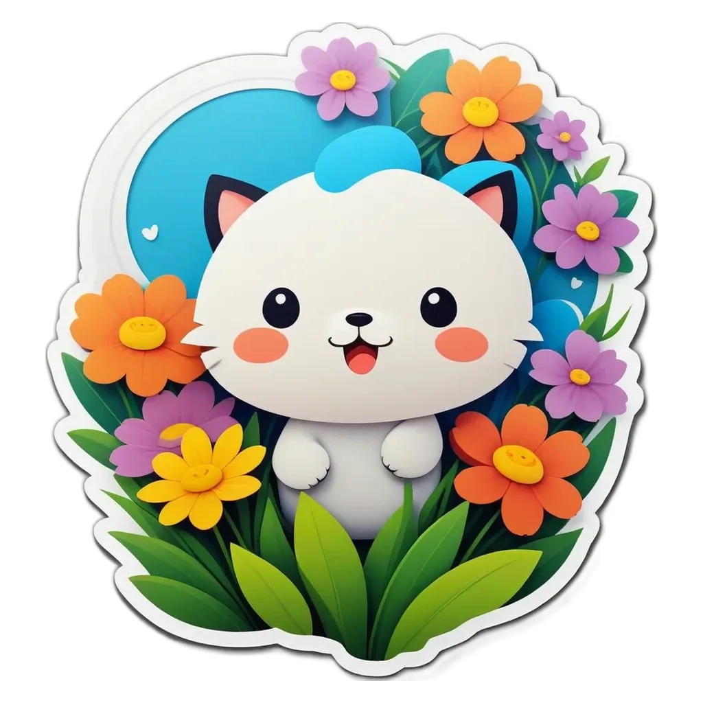 A cat in a field of flowers sticker.