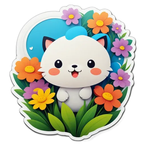 A cat in a field of flowers sticker.