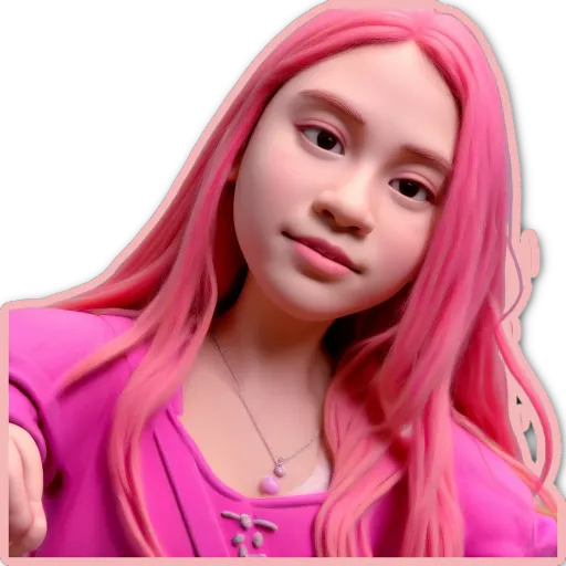 A girl with pink hair wearing a pink shirt.