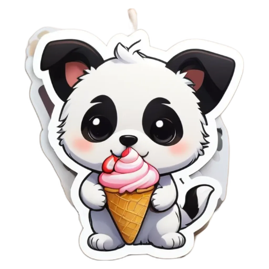 A dog eating a ice cream cone is one of several cute dog stickers.