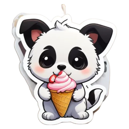 A dog eating a ice cream cone is one of several cute dog stickers.