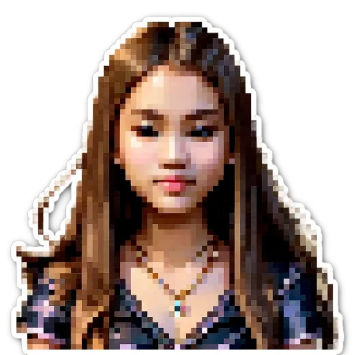 A girl with long hair that is pixelated.