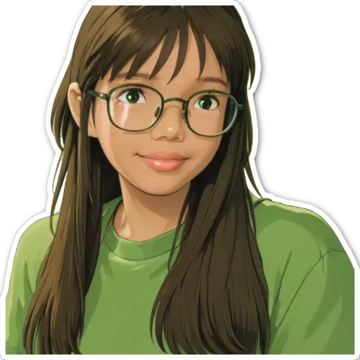 A girl wearing green and glasses that is smiling.