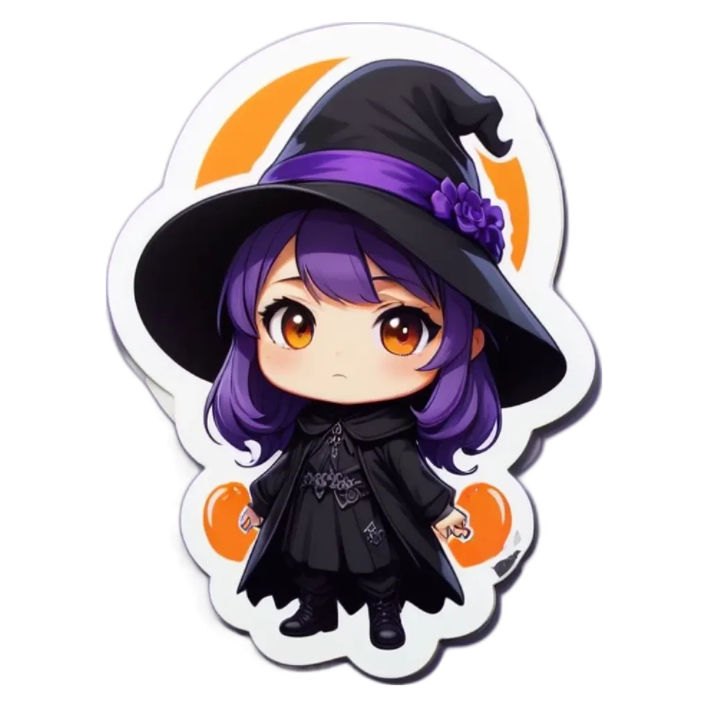 A cartoon picture of a girl that is wearing a witch's costume.