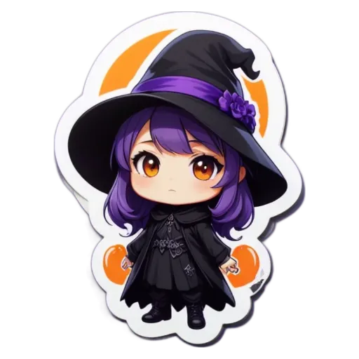 A cartoon picture of a girl that is wearing a witch's costume.