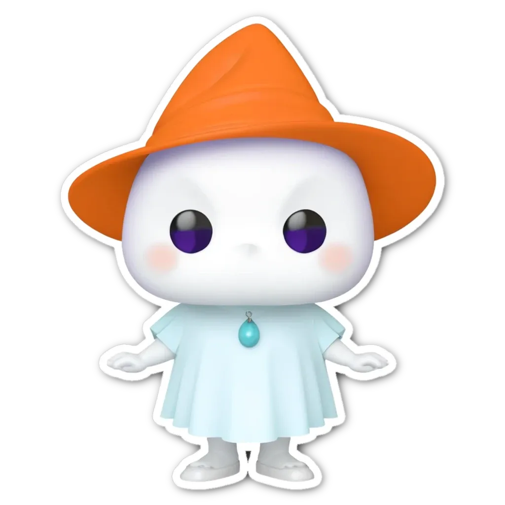 A ghost in a Halloween costume standing up with its hands in its pockets.