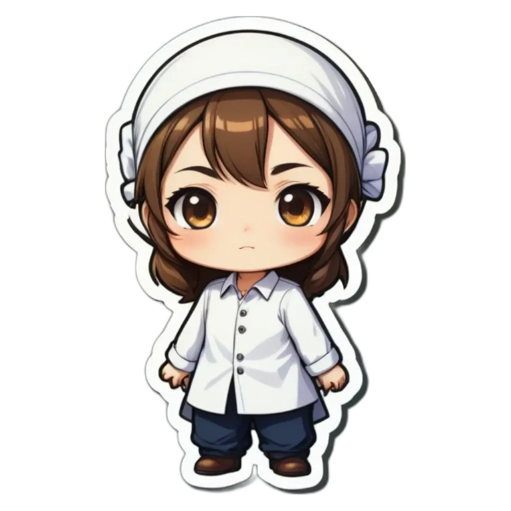 A girl wearing a white lab coat sticker.