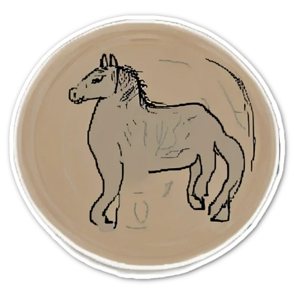 A very basic drawing of a horse inside a circle.