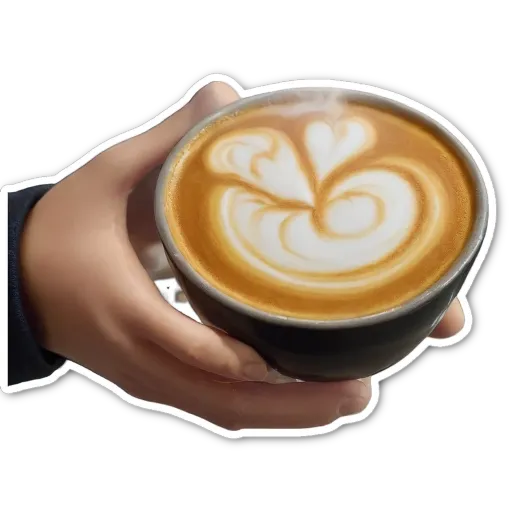 A hand holding a cup of coffee with a heart shape.