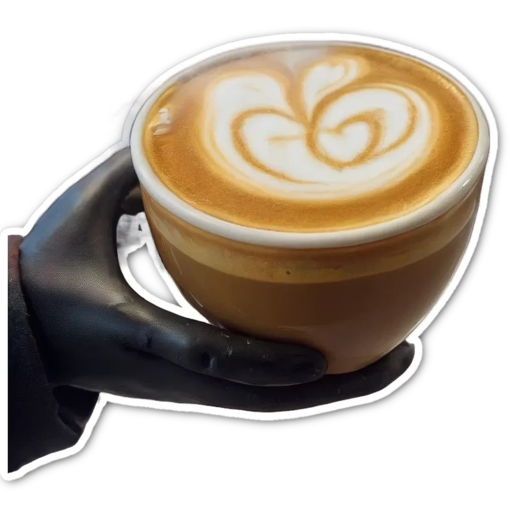 A hand holding a cup of coffee with a heart on top.