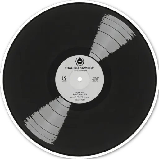 A black and silver record with the words "stcbebami" written on the front.