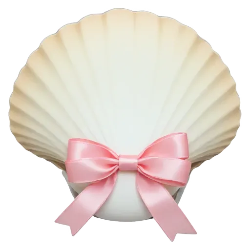 A shell with a pink ribbon on it.