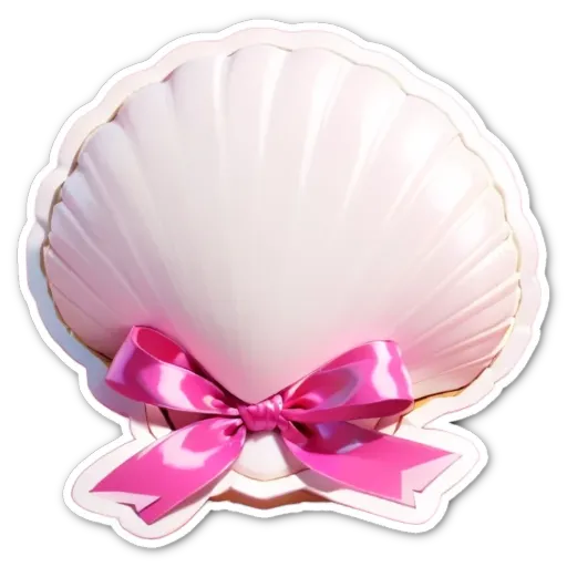 A white and pink shell with a pink ribbon on it.