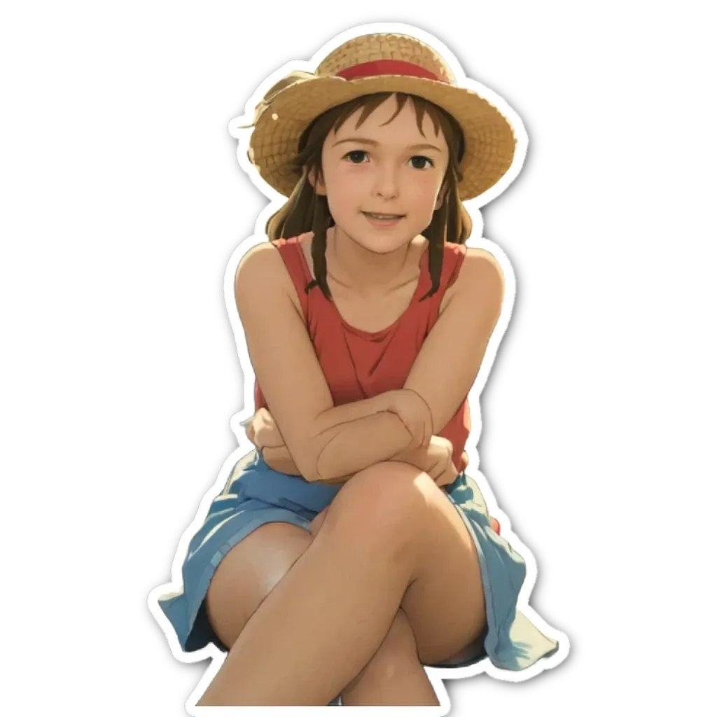 Poster of a girl with a straw hat on that is black and white.