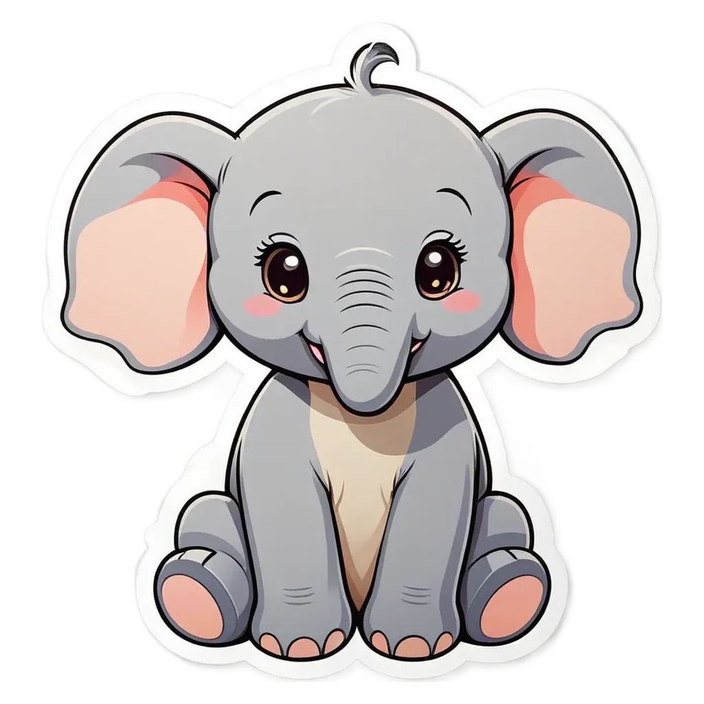 A elephant sticker in cartoon style is sitting on a black background.