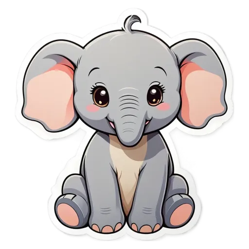 A elephant sticker in cartoon style is sitting on a black background.