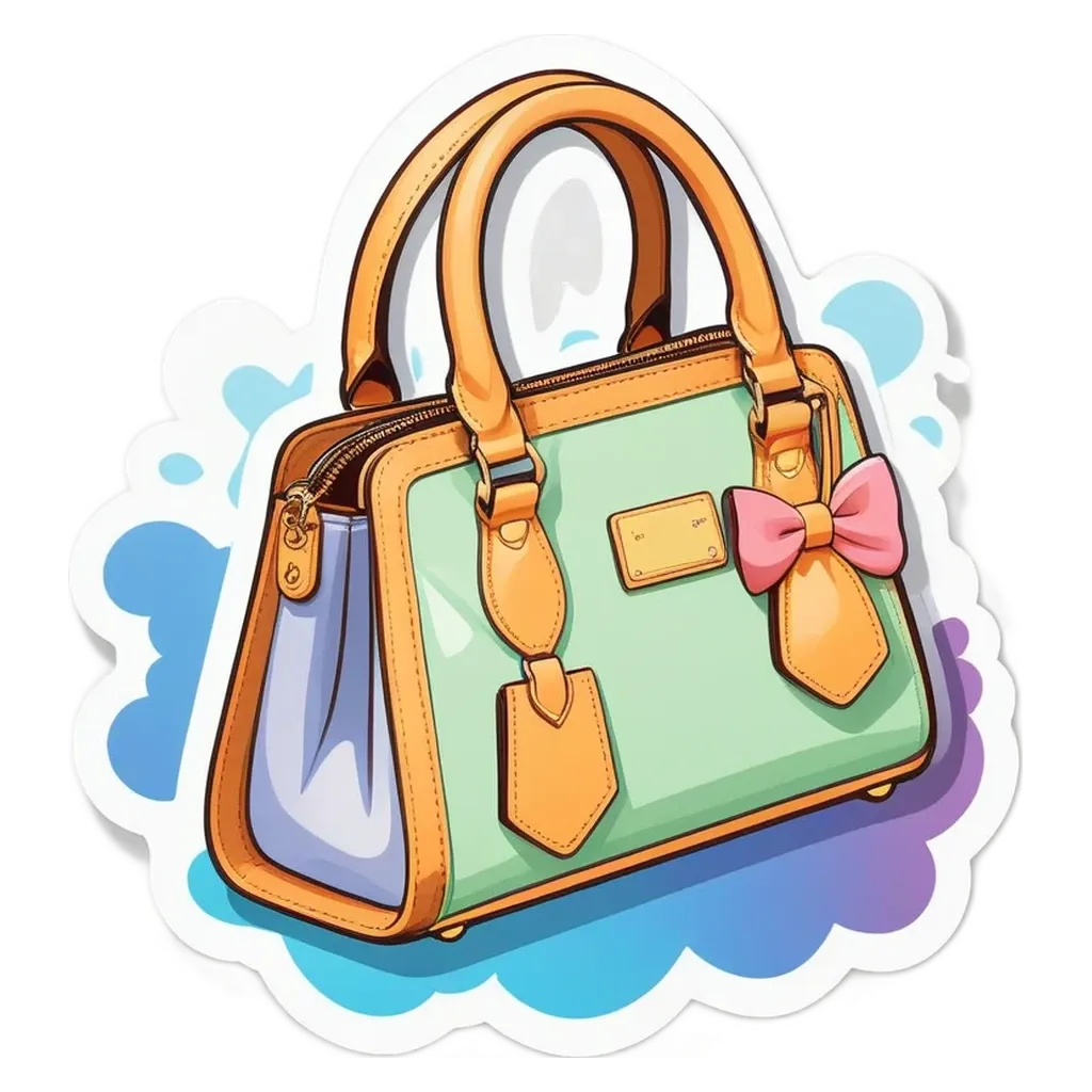 A purse with a bow is drawn on a sticker of a purse.