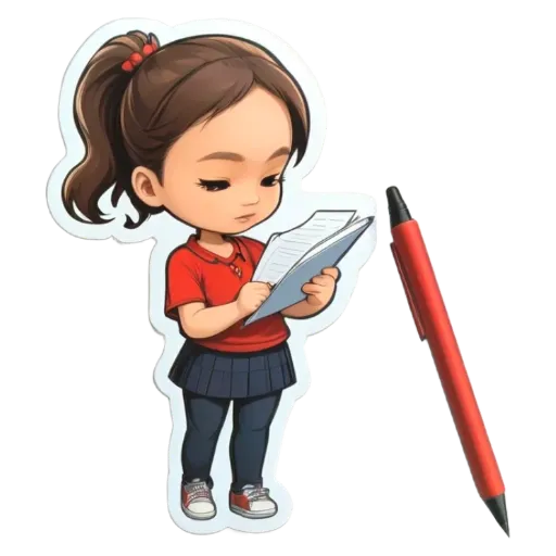 A girl reading a book with a red pen.