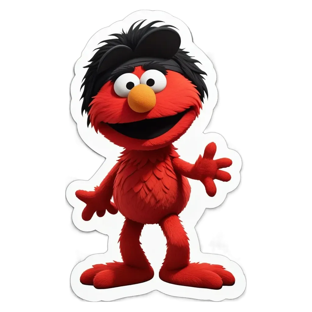 Elmo is on a black and white background.