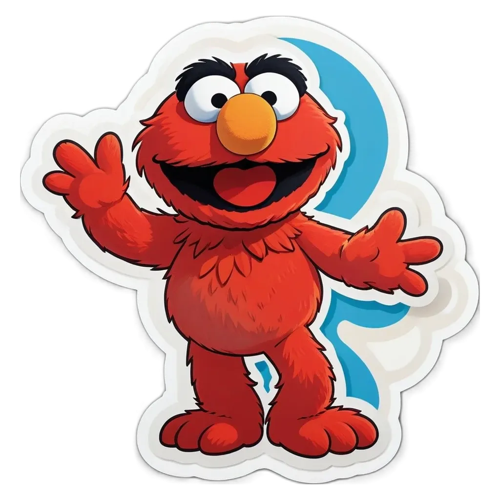 A cartoon character named Elmo is standing on a black and white background.