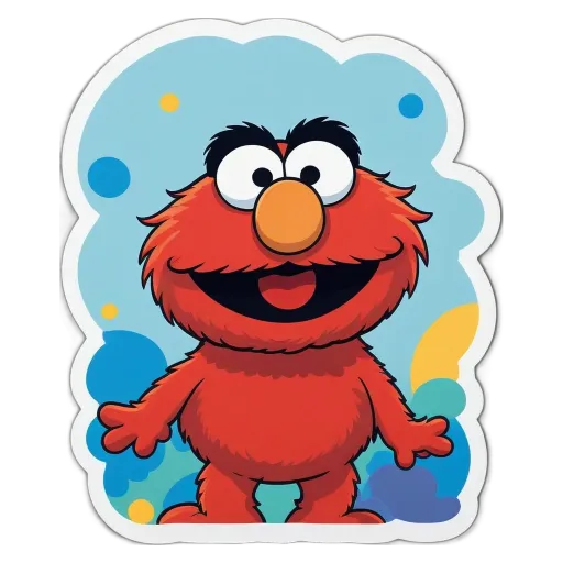 A red and blue cartoon character named Elmo is standing up.