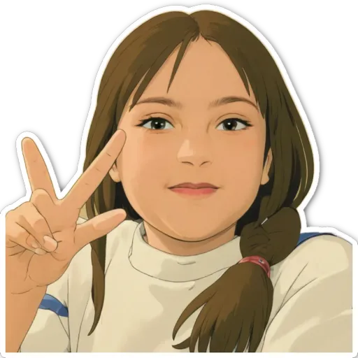 A girl peace sign is shown in white and blue.