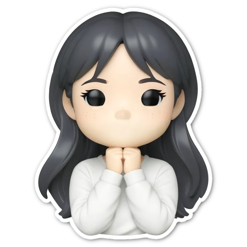 A sticker of a girl with a prayer.