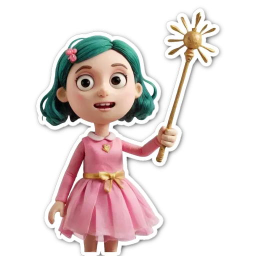 A girl holding a wand in her right hand.