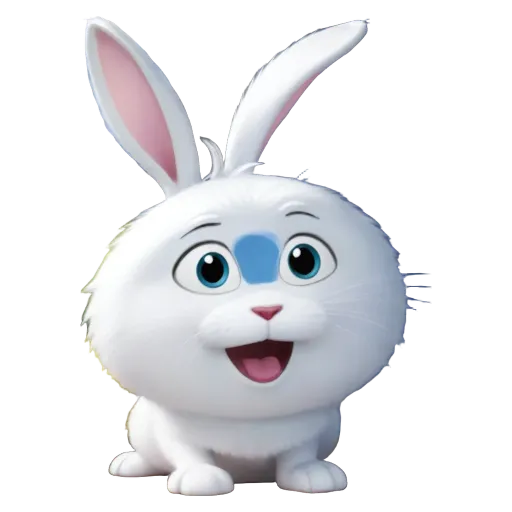 A bunny character from a children's movie that is white with blue eyes.