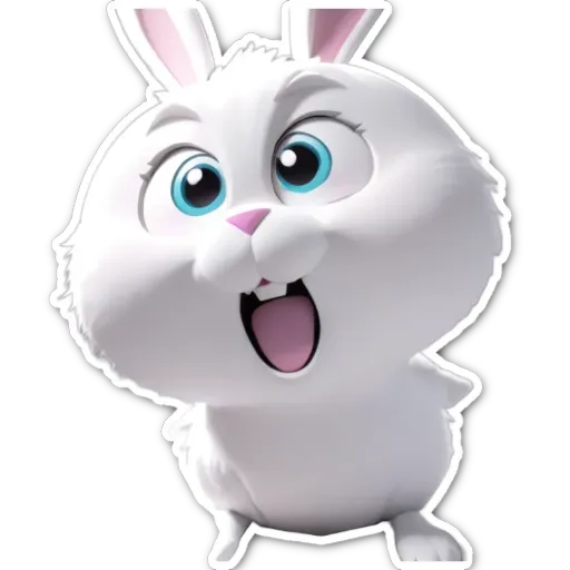 A white rabbit with blue eyes that is cut off in midair.