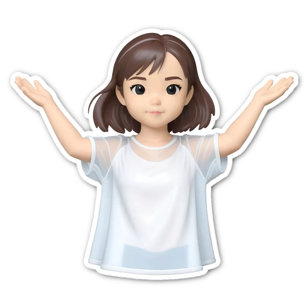 A girl wearing a white shirt who is holding her arms up.