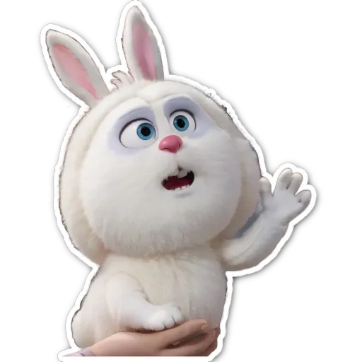 A white bunny with blue eyes that is holding onto a hand.