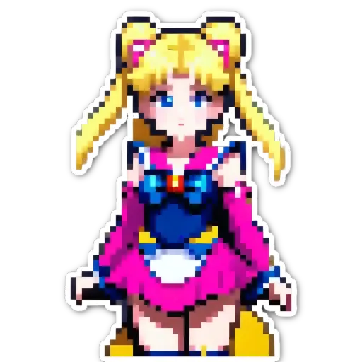 A girl in a pink dress in the pixelated version of a game.