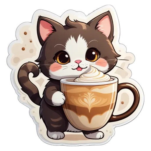 A cat with a coffee cup in its mouth.