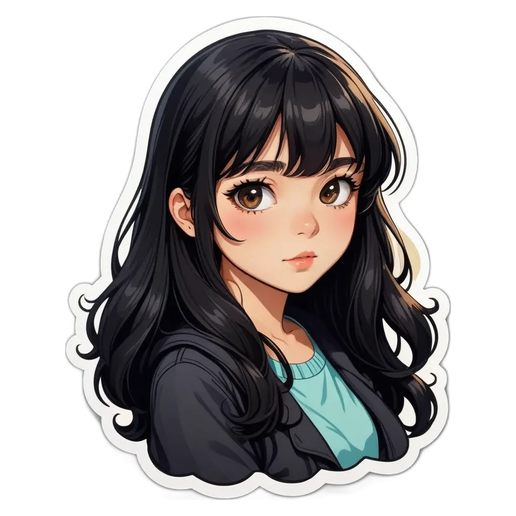 A sticker of a girl with long hair.