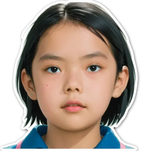 A child with a blue shirt has her eyes closed.