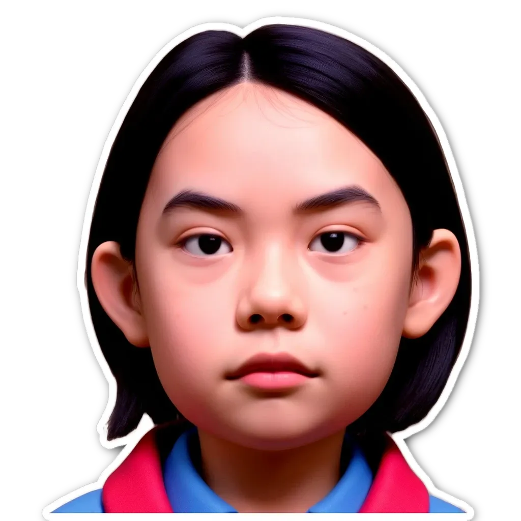 A sticker of a girl's face that is black and red.