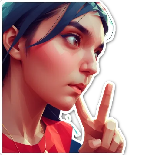 A girl sticker in red and blue colors.