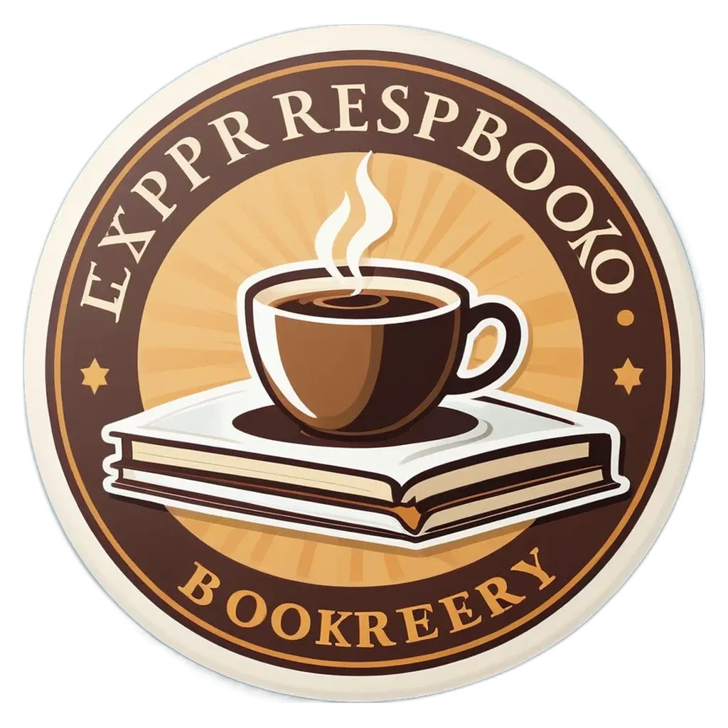 An logo for an Expbookery business with a cup of coffee on it.