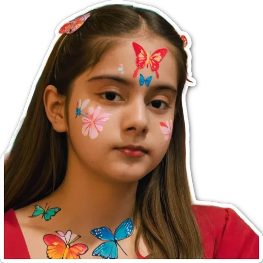 A girl with butterfly face paint.