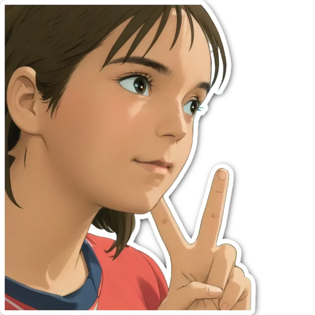 A girl peace sign is shown.