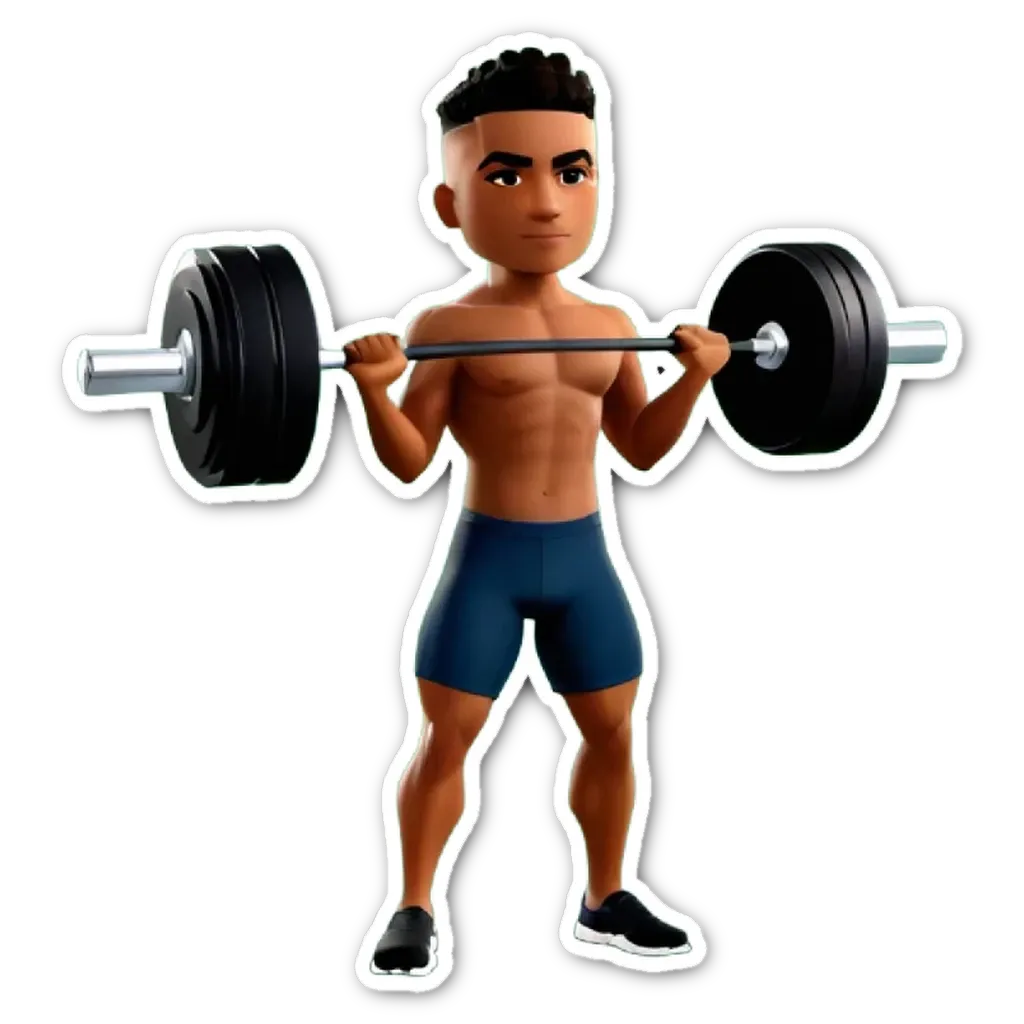 A sticker of a man with weights that is male.